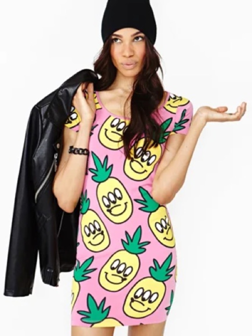 Lazy Oaf Pink Pineapple Dress Small Cotton